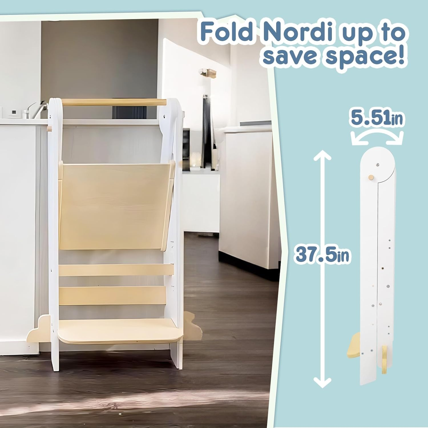 HARPPA Toddler Learning Tower, Kids Kitchen Step Stool Foldable Toddler Kitchen Tower with 3 Adjustable Heights, Suitable Age for 1.5-6 Years, Montessori Standing Tower (White) image number 2