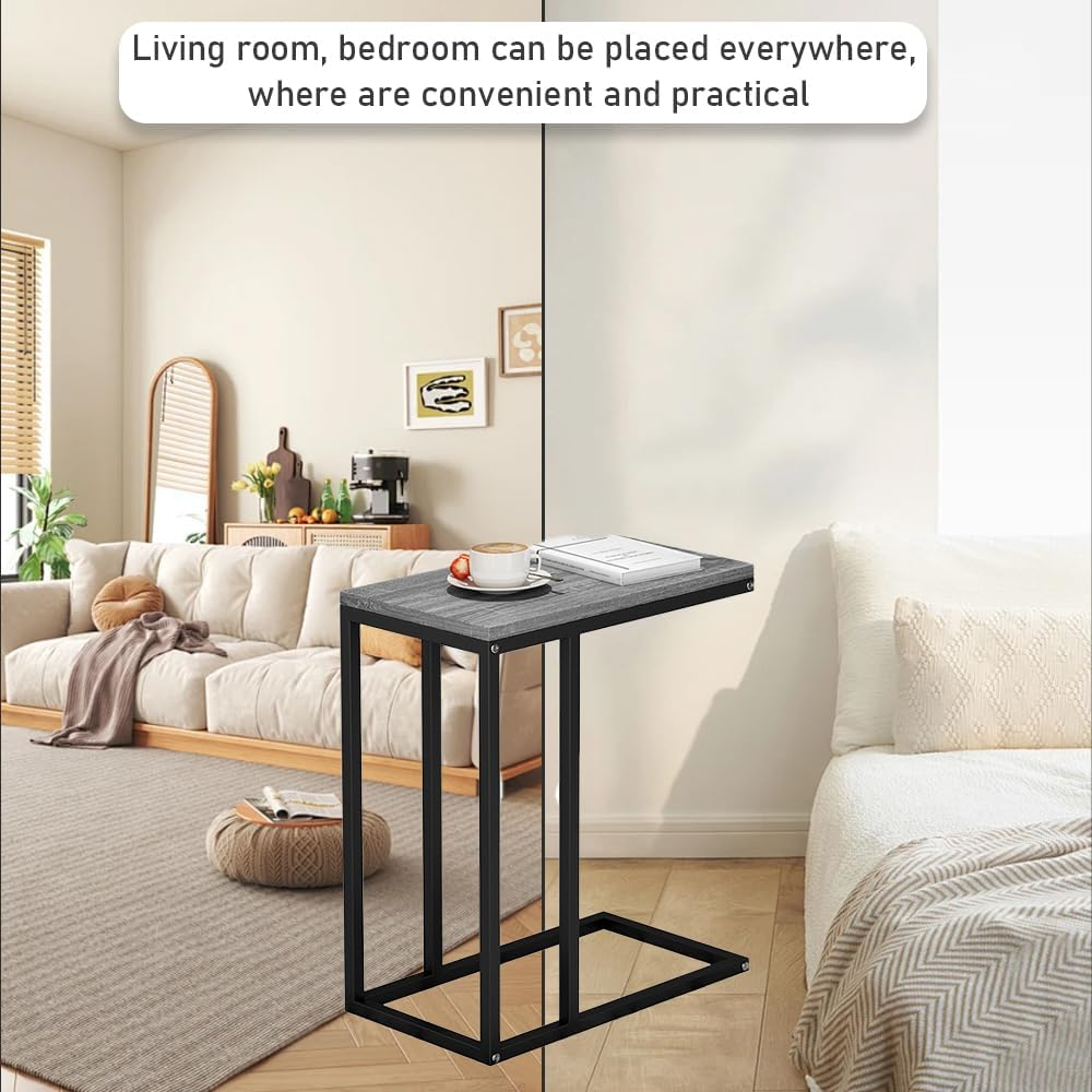 C-Shaped Side Table, Coffee Table with Metal Frame, Easy to Assemble, Removable Minimalist Side Table, for Living Room, Bedroom, Balcony 45X25.5X63Cm