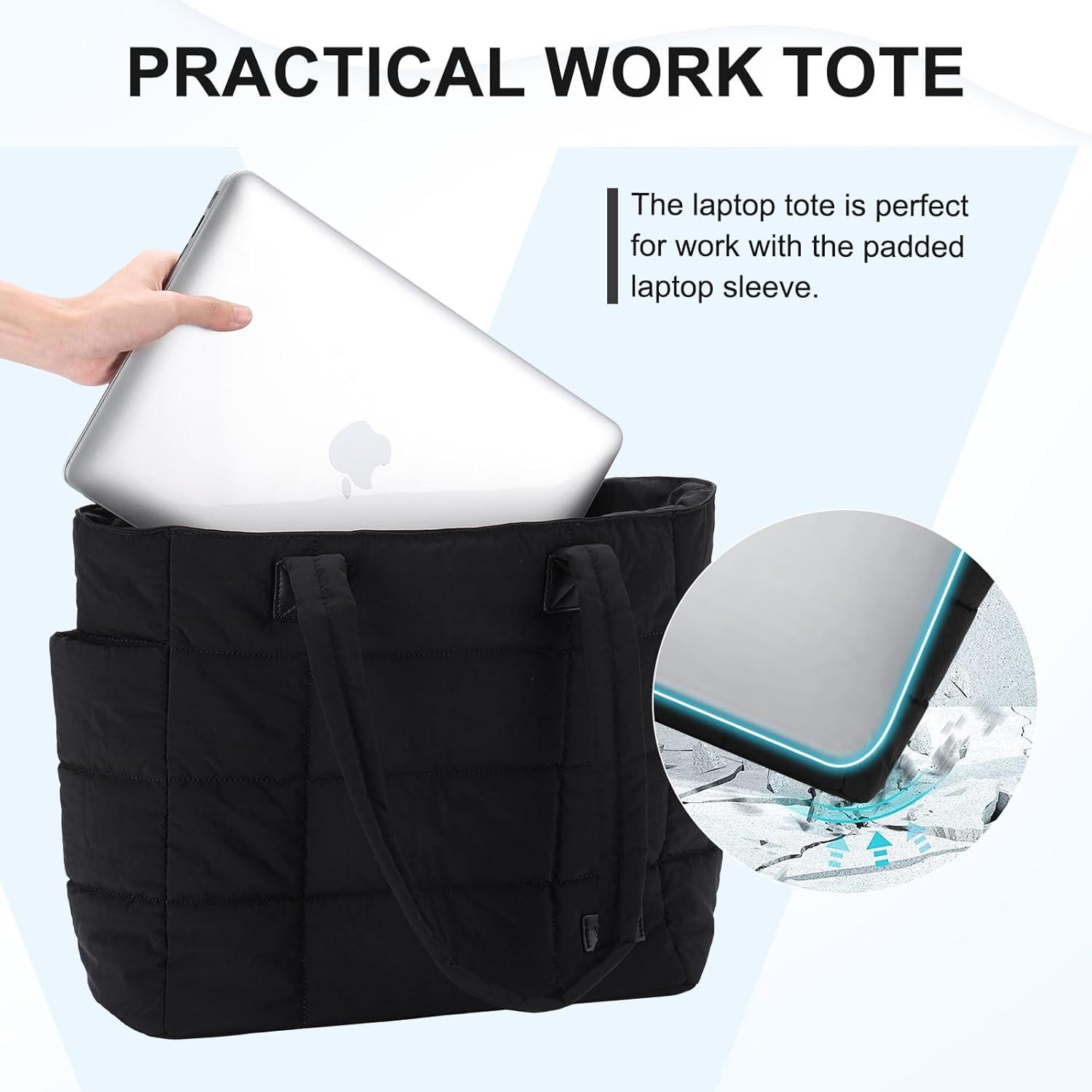 Tote Bag for Women, VASCHY Lightweight Large Quilted Puffer Work Tote with Laptop Compartments Zipper for Casual/Travel/Gym image number 4