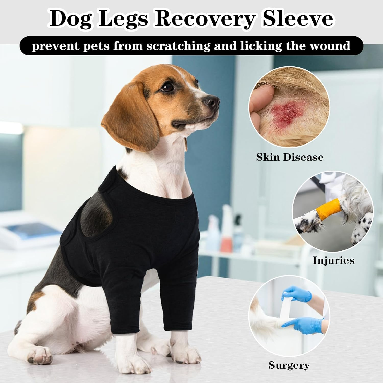 Yoolhamy Dog Leg Recovery Sleeve, Dog Front Leg Elbow Protector, Dog Recovery Suit after Surgical Wound Protector to Prevent Licking Bite Cone Collars Alternative (Black, 2XL) image number 6