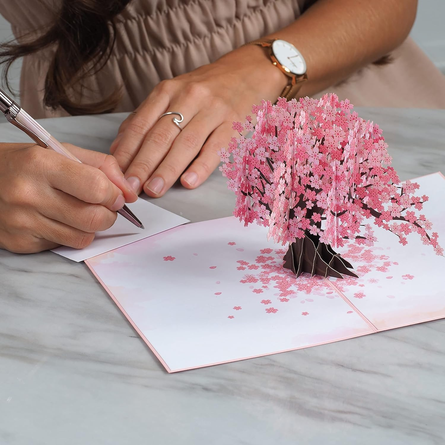 BEANPRECOY 3D Cherry Blossom Pop up Card - Handmade Greeting Card for Birthday, Wedding, Anniversary, Mothers Day, Thank You, Get Well - All Occasion Note Card with Envelope (5" X 7") image number 2