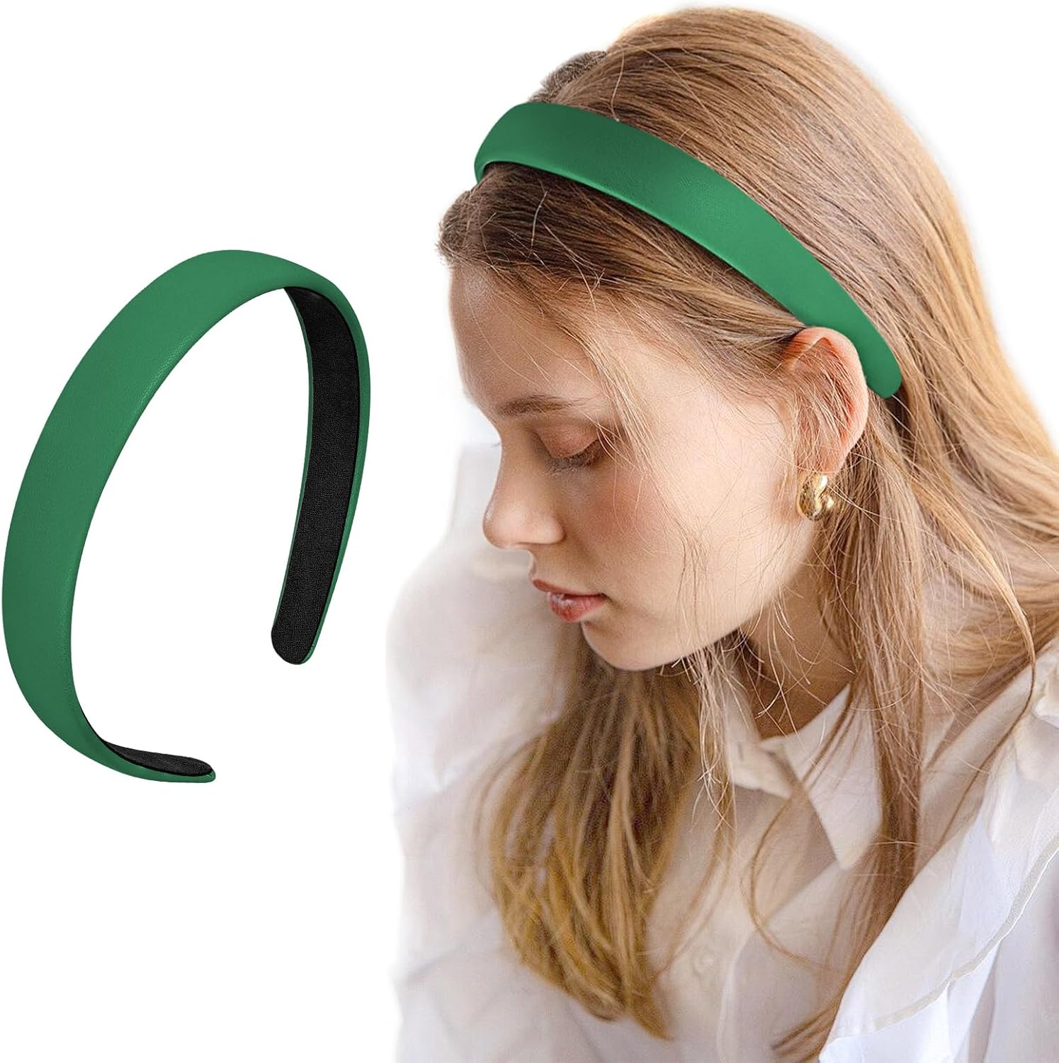LOPHE Headband Green, PU Leather Headband Vintage Wide Hair Bands, Vintage Wide Headband for Girls Women, Birthday, Party, Christmas Headband Decoration