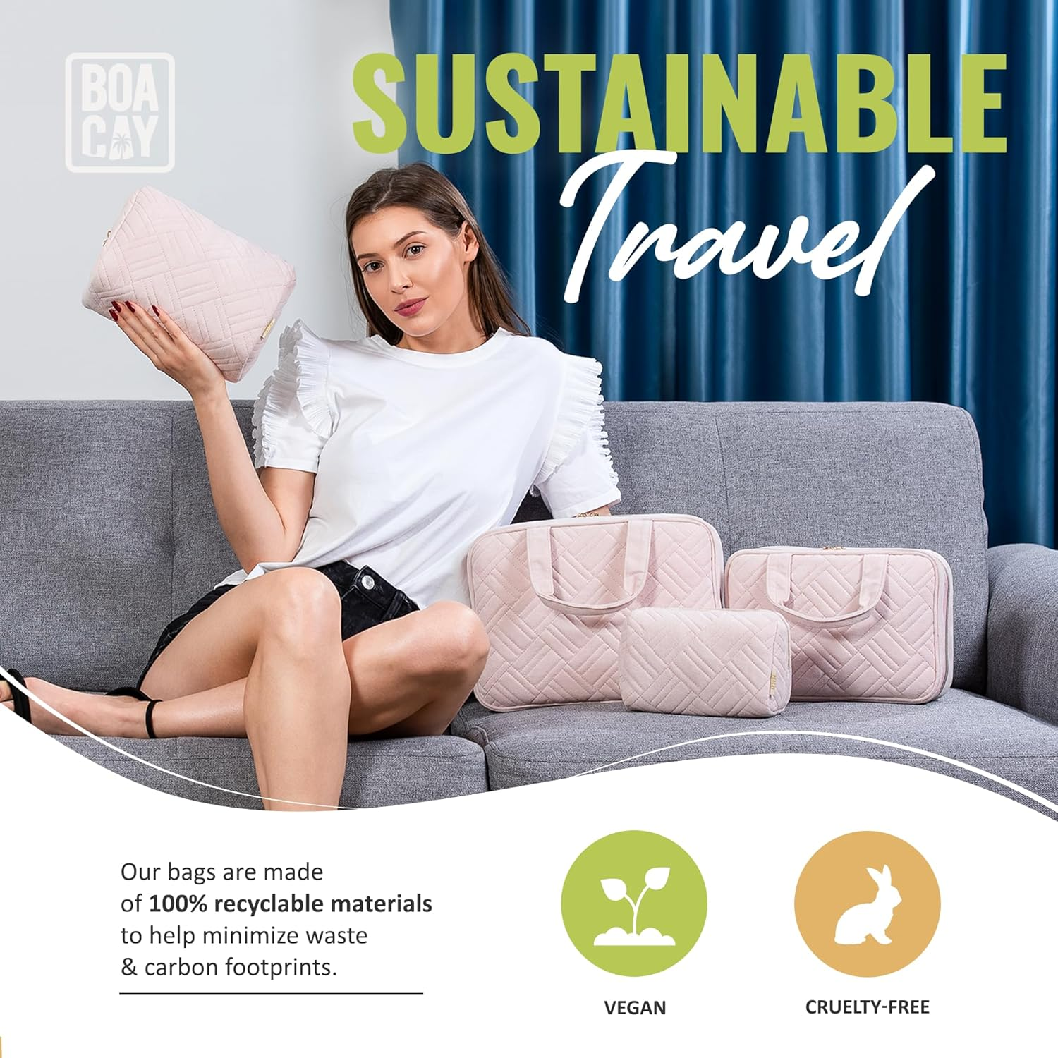 BOACAY Large Makeup Bag, Travel Cosmetic Pouch for Women, Girls & Kids, Zipper Toiletry Organizer for Purse, Kit Case for Accessories, Brushes image number 3