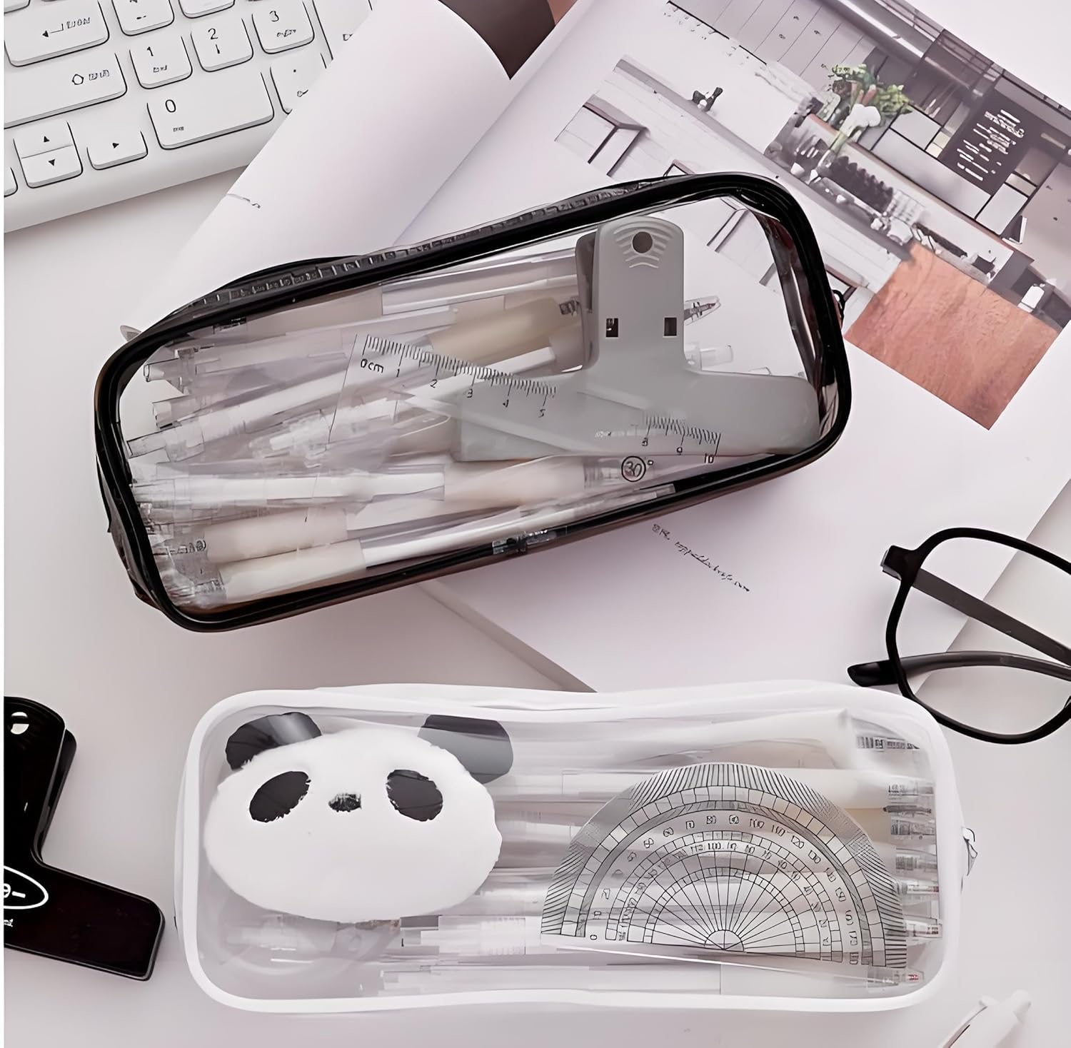 Clear PVC Zipper Pouch Set - Travel Toiletry and Cosmetic Organizer for Women, Transparent Makeup Pencil Bag with Large Capacity 2-Piece.