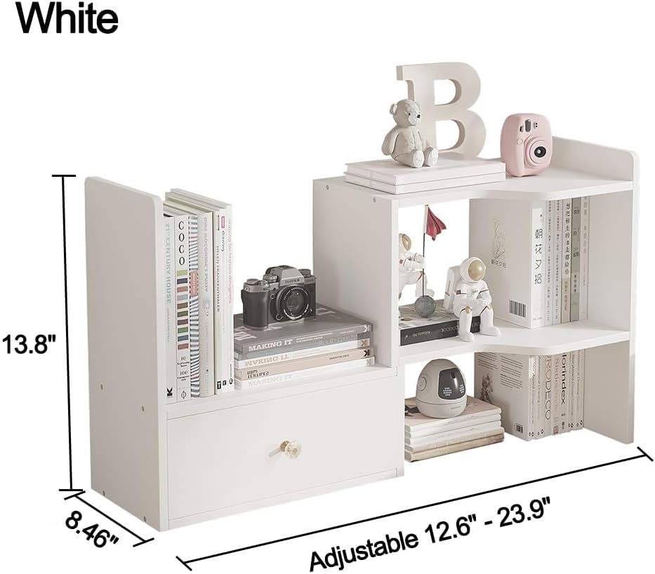 Desktop Bookshelf, Desktop Shelf Desk Organizer Dormitory Study Desk Multilayer, 60Cm Lenghth White, White Right Door 30CM image number 3
