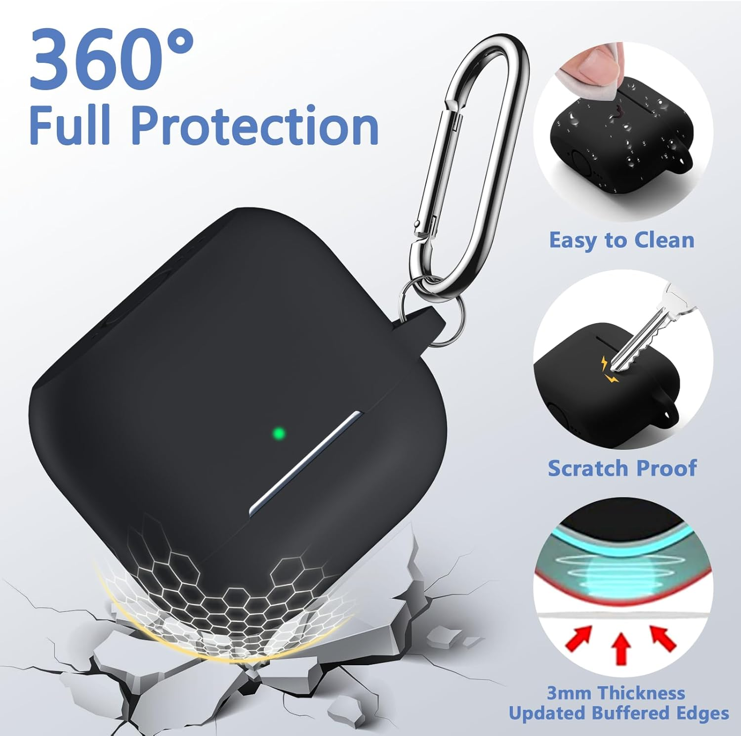 Ouwegaga Compatible with Airpods 4Th Generation Case Cover(2024), Soft Silicone Full Protective Cover for Airpods 4 Case with Keychain, Compatible with Apple Airpods 4 Case for Women Men, Black - Black image number 6