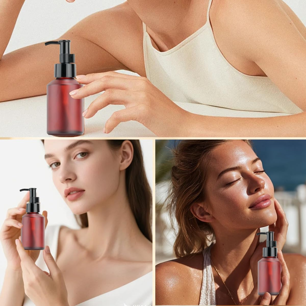 200Ml/6.7Oz Empty Wine Red Glass Pump Bottle with Black Pumps Refillable Soap Dispenser Cosmetic Containers for Essential Oil Lotion Cream, Wine Red, 200Ml/6.7Oz, Fashion image number 6