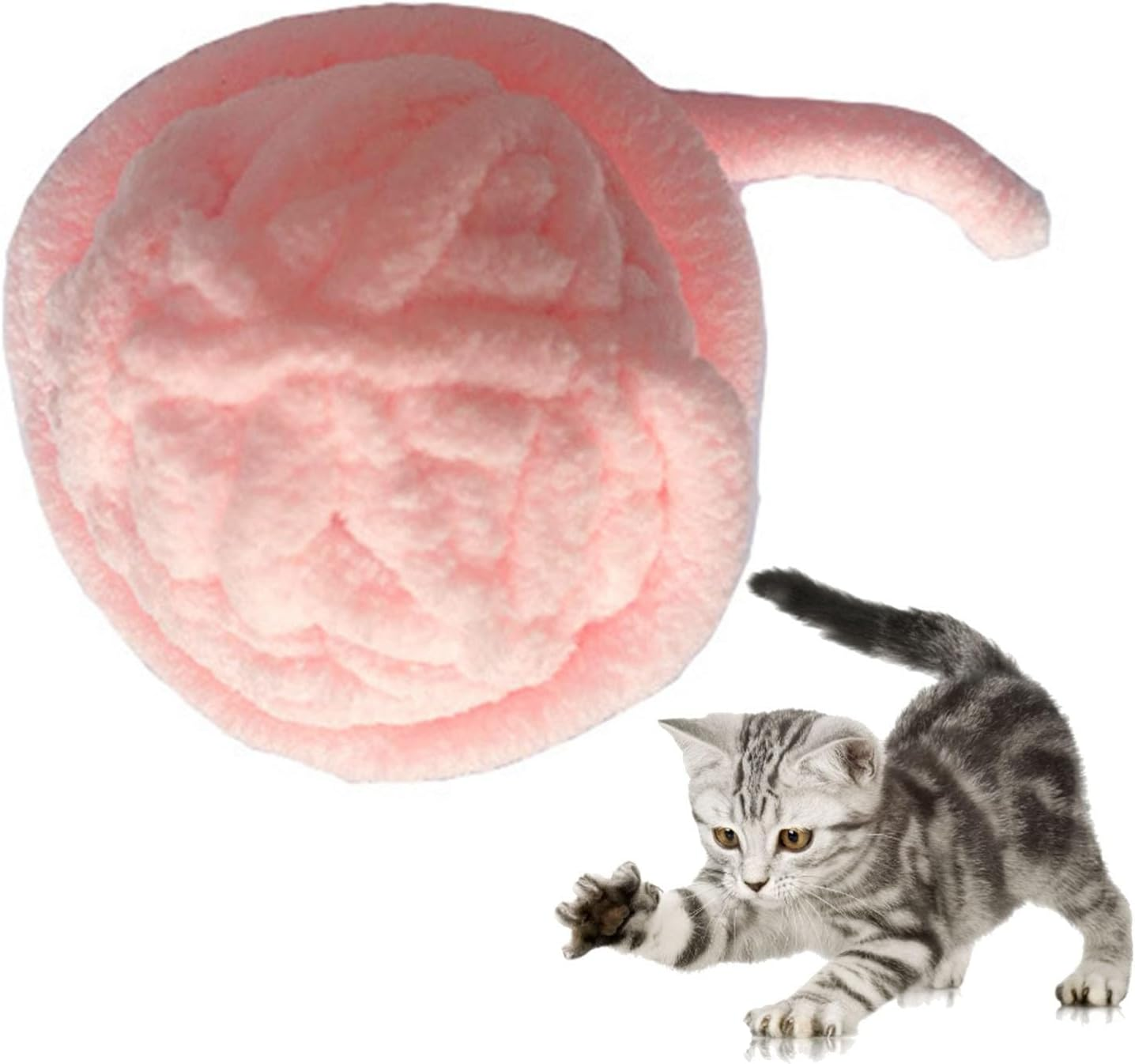 Cat Yarn Ball Toy, Fun Bite Resistance Woolen Yarn Cat Ball Toy with Bell, Furry Rattle Ball Interactive Cat Toys Balls Soft Fuzzy Balls Cotton Thread Ball Toys for Cats Kittens Puppies Self(Pink)