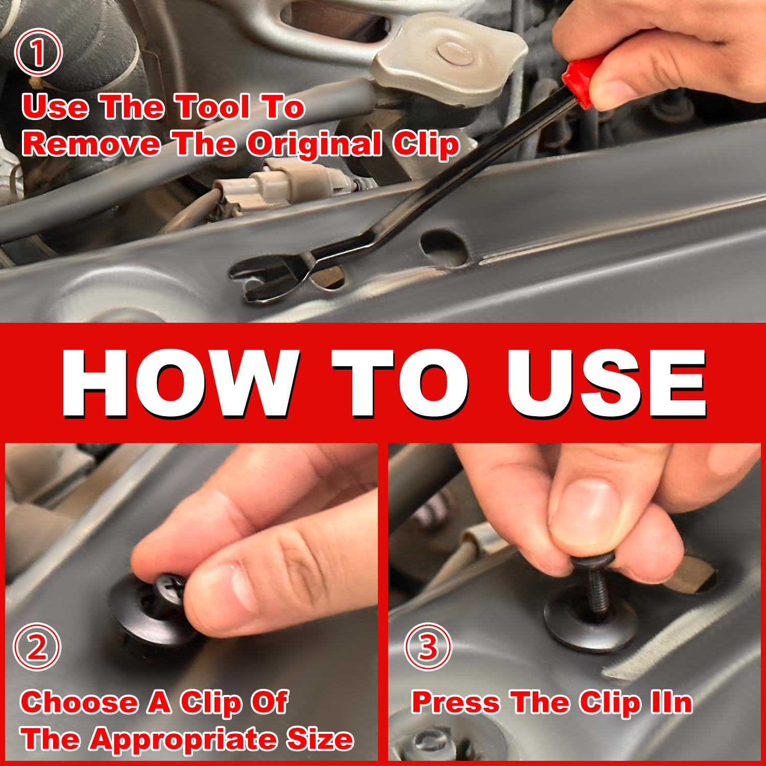 100PCS Universal Car Retainer Clips, Push-Type Auto Bumper Retainer Fasteners with 5 Removal Tools, Plastic Car Clips Set for Car Door,Bumper,Fender image number 6