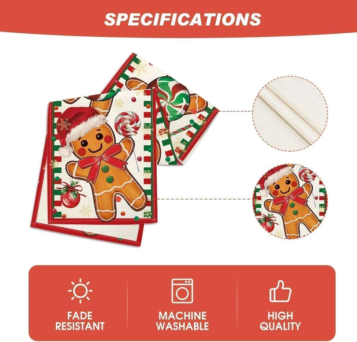 Table Runners Gingerbread Candy Cane Christmas Decor, Winter Kitchen Dining Table Decoration for Home Party 13X72 Inch &ndash; Red image number 1