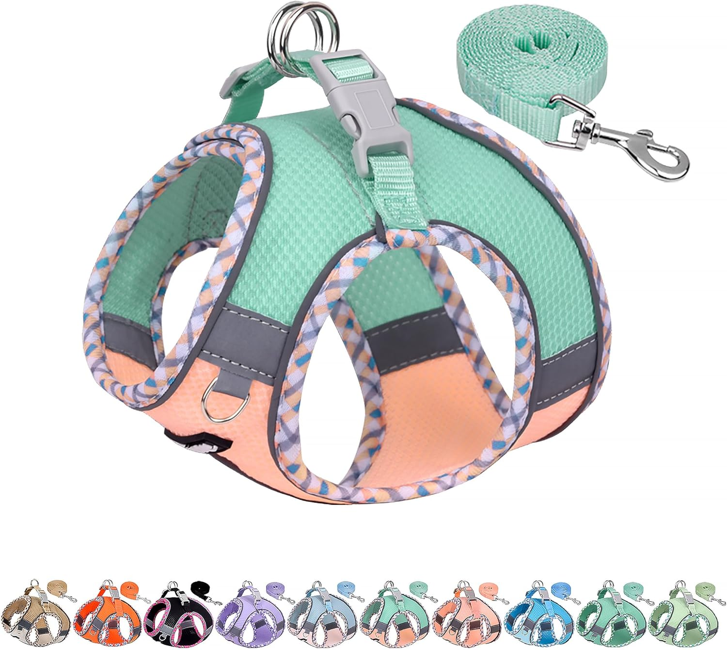 AIITLE Tiny Dog Harness - Lightweight Mesh Step-In Vest for Puppy, Reflective & Escape-Proof Design with High-Stick Magic Tape - Outdoor Use for Chihuahua, Maltese, Shih Tzu(Turquoise-Pink, XXXS) image number 2