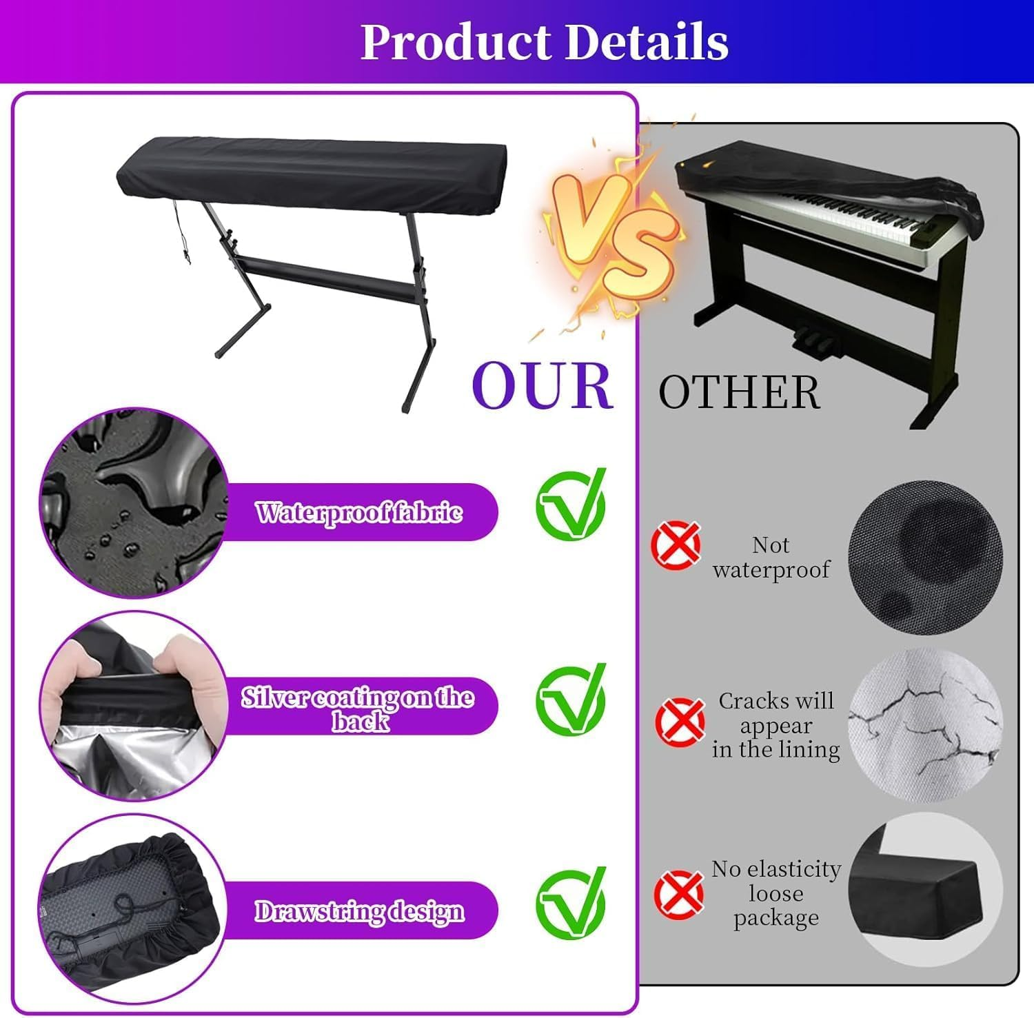 61 Key Piano Keyboard Cover Electronic Piano Dust Cover Waterproof for Electronic Keyboard Digital Piano Yamaha Casio Roland Consoles image number 4