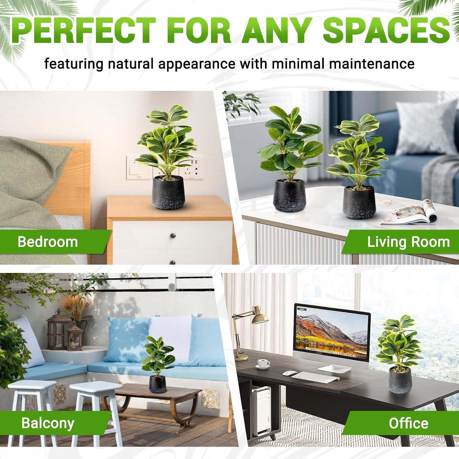 2 Pack Realistic Artificial Potted Plants Peperomia Obtusifolia, 11" Small Faux Greenery for Desk, Bathroom, Office, or Home Decor (Evergreen, Maintenance Free) image number 1