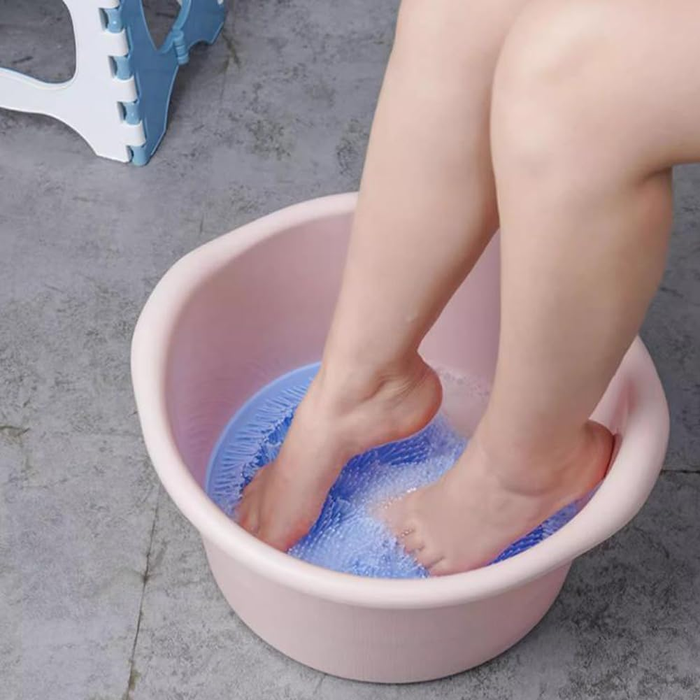 2 Pack Silicone Shower Foot Scrubber Mat, Silicone Foot Scrubber for Shower with Non-Slip Suction Cups, Wall Mounted Slip Suction Cups for Foot Back Cleaning (Blue+Pink) - Grey+Pink image number 3