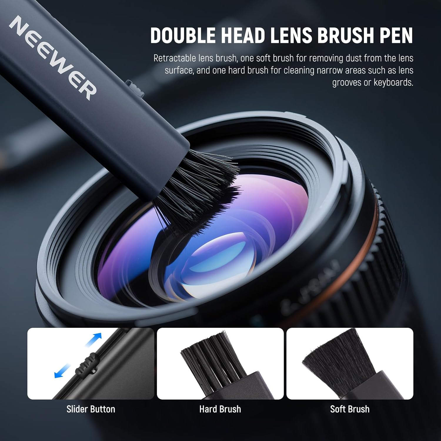 NEEWER 16 in 1 Camera Lens Cleaning Kit, 1X Brush + 1X Air Blower + 1X Cleaning Swab for 24Mm Full Frame Sensor + 1X Cleaner Spray + 2X Cloth + 10X Wet Lens Wipe, HM-44 image number 2