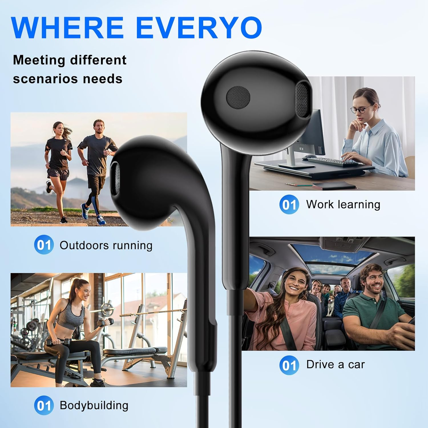 USB C Headphones, Wired Headphones for Iphone 16 15 Pro Max Pixel 6 6A 7A 8 5, Type USB C Earphones with Mic Volume Control Bass Stereo Noise Cancelling for Samsung S23 FE S22 S21 S20 A53 A54 image number 5