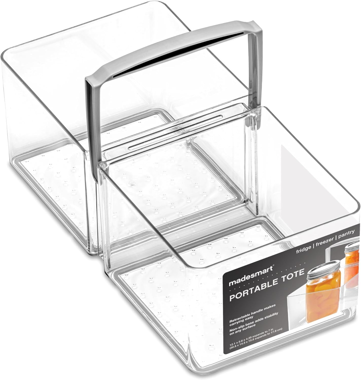 Madesmart Fridge Portable Tote/Condiment Caddy, 12.19 X 5.69 X 4.38 in (30.96 X 14.45 X 11.11 Cm), Light Grey image number 3