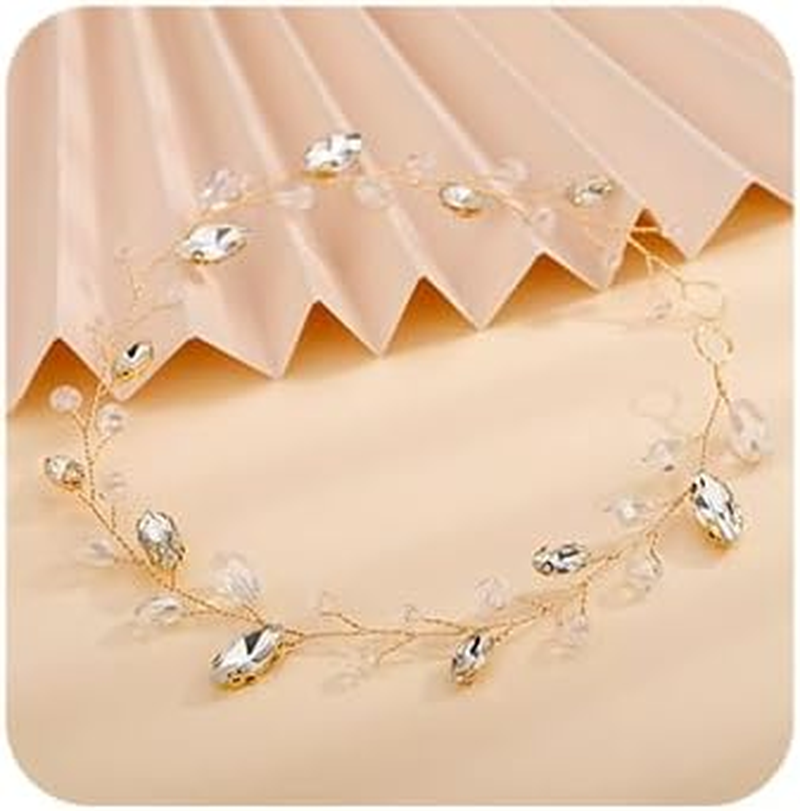 Teyglen Bridal Rhinestone Crystal Hair Vine - Handmade Long Black Rhinestones Headband for Brides, Vintage Headpieces for Women, Party Prom Birthday (Black)