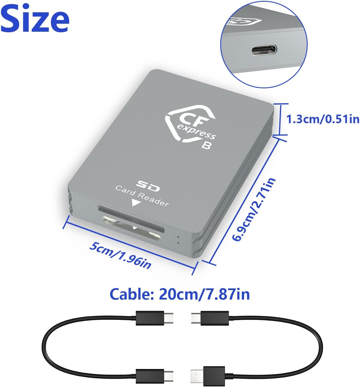 Cfexpress/Sd Card Reader USB C, 10Gbps Cfexpress Type B Card Reader with USB 3.2 Gen2 Transfer Speed, Dual Slot CF Express SD Card Reader Adapter with USB C to USB C/USB a Cable image number 1