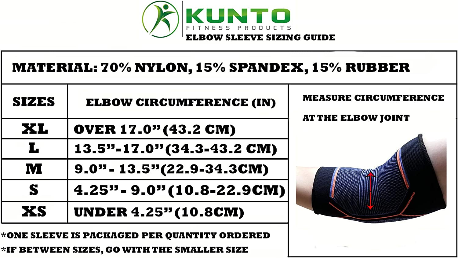 Kunto Fitness Elbow Brace Compression Support Sleeve for Tendonitis, Tennis Elbow, Golf Elbow Treatment - Reduce Joint Pain during Any Activity! image number 3
