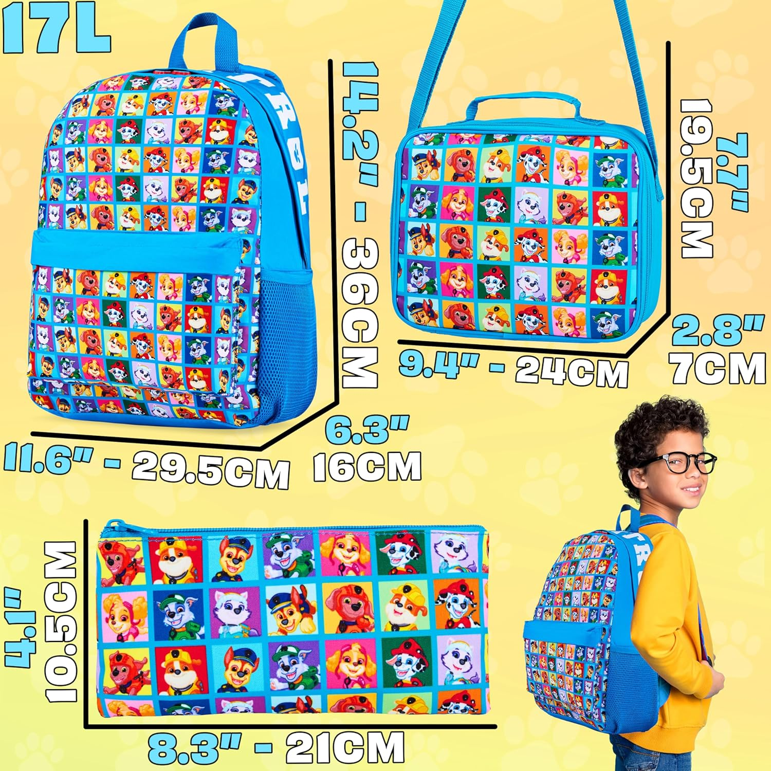 Paw Patrol Backpack Set 4 Pcs Kids Water Bottle 400Ml Pencil Case Insulated Lunch Bag Preschool Nursery Reception Marshall Chase School Supplies image number 3