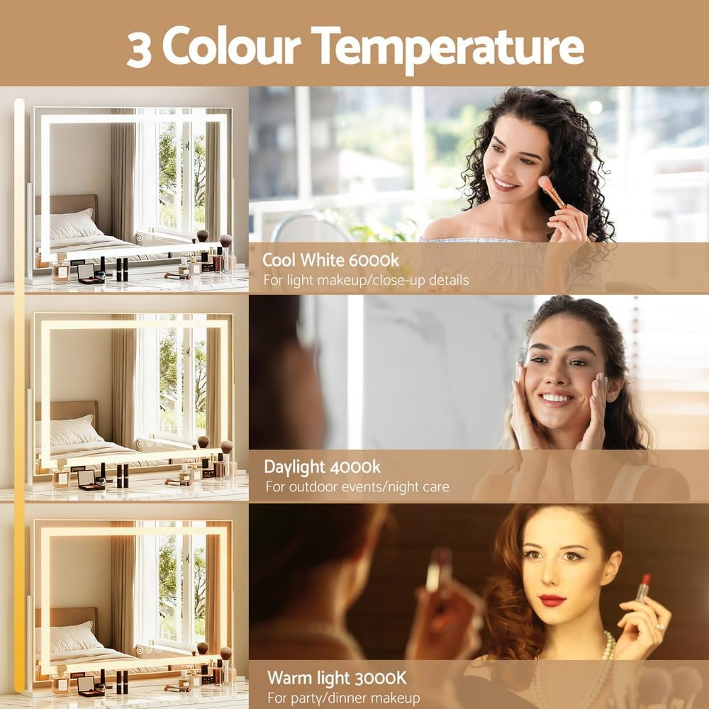 Embellir Makeup Mirror 80X58Cm 360～ Rotatable Vanity Mirror with Lights Bright Light Strip 3 Colour Temperatures Adjustable Brightness image number 5
