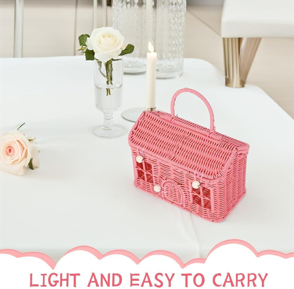 House Shaped Storage Basket with Lid, Hand Woven, Featuring a Folding Handle, Ideal as a Shelf Organizer, It Holds Blankets, Toys, and More, Blending Functionality with Farmhouse Charm image number 5