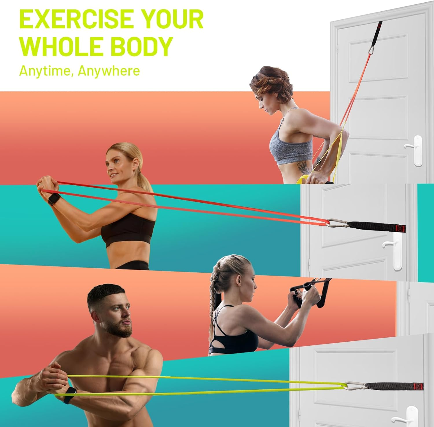 Slim Panda Door Anchor for Resistance Bands, Jamb Anchor Attachment for Exercise Bands,Workout Bands, Pull up Bands, Resistance Bands Door Anchor, Anti-Slip, Heavy Welded Rings, Strong Nylon Webbing image number 4