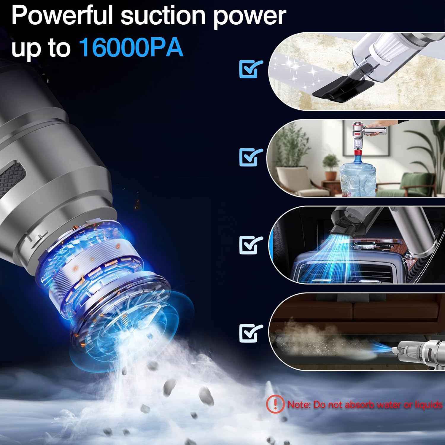 Car Vacuum Cleaner, 4 in 1 Cordless Handheld Vacuum Cleaner, 22000PA High Power Mini Vacuum Cleaner, Rechargeable Handheld Vacuum,Portable Cordless Compressed Air Duster Air Blower for Car Home image number 5