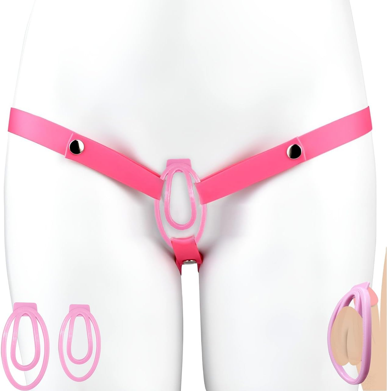 Male 2 Pcs Chastity Clip with Chastity Belt - Chastity Cage Sex Toys for Men Sissy,Silicone Strap Penis Cages for Femboy and Cross-Dressers Sex Games Pleasure (Pink) image number 4