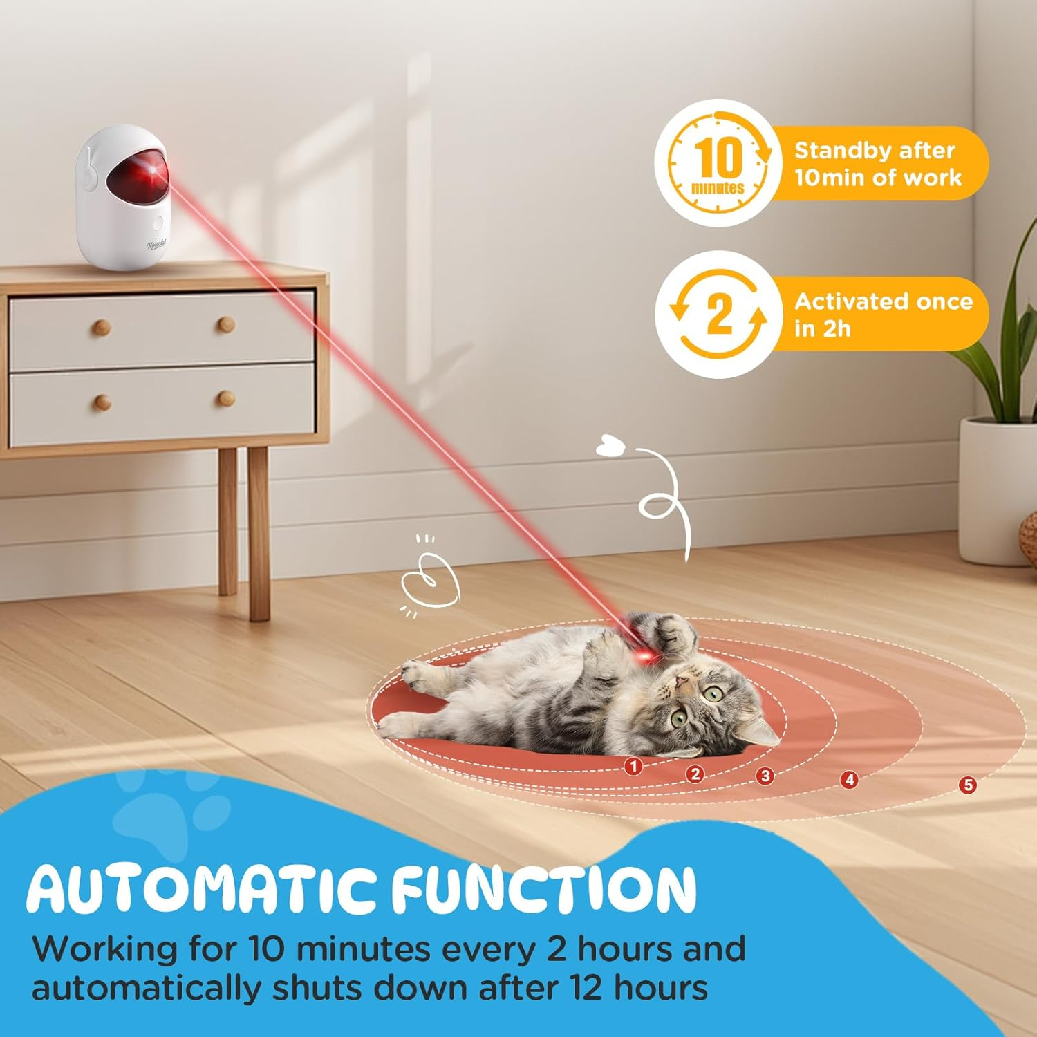 Koackl Cat Toys for Indoor Cats, Cat Laser Toy, Rechargeable Interactive Cat Toys with Timer & Speed Modes, Automatic Cat Toy for Indoor Cats Interactive for Cats Dogs Training and Exercise image number 3