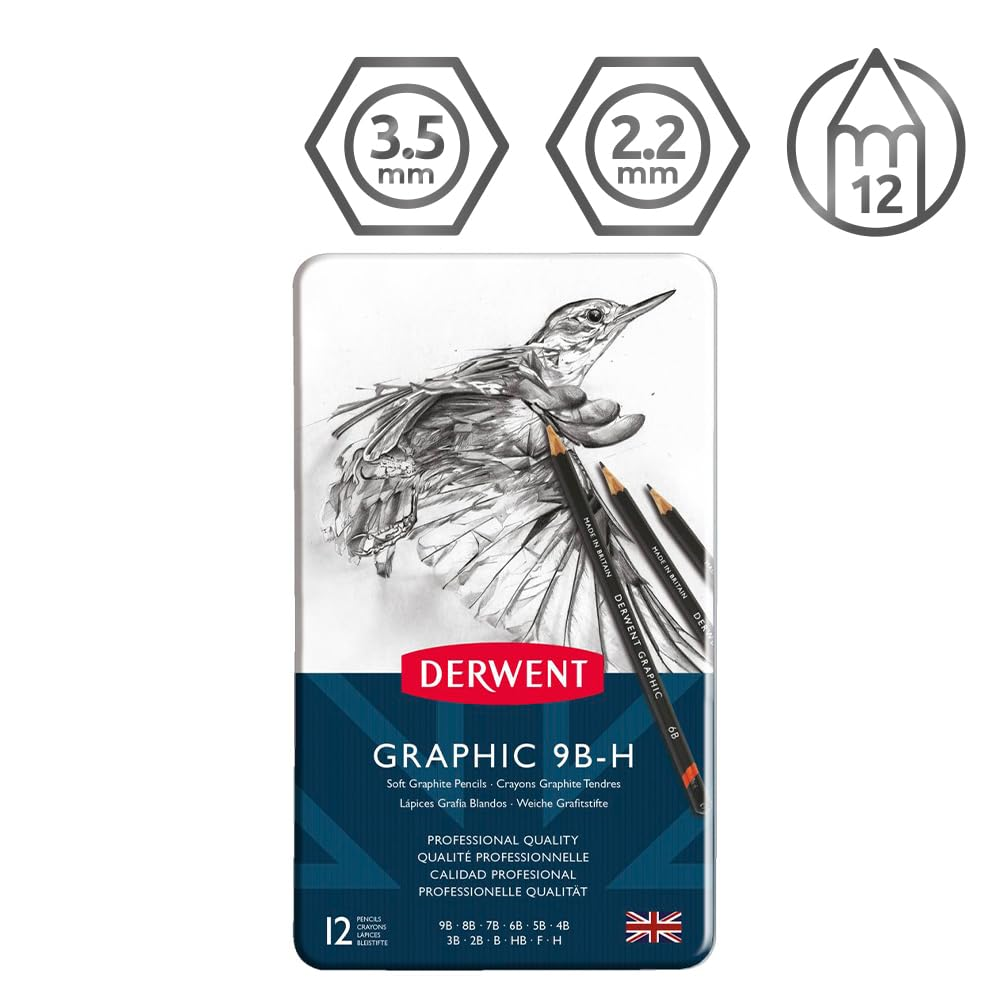 Derwent Graphic Soft Graphite Drawing Pencils, Ideal for Illustrating & Shading, Set of 12, Professional Quality, 34215 image number 3
