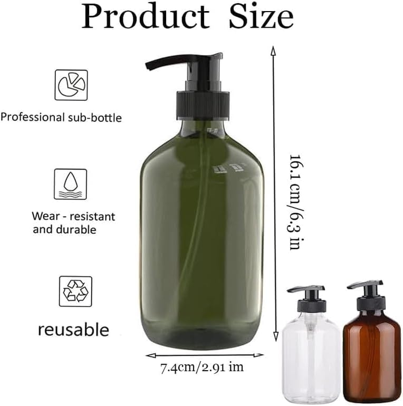 Empty Plastic Pump Bottles Dispenser,3 Pack 16Oz/500Ml Portable Clear Shampoo Lotion Hand Pump Bottle Durable,Clear Plastic Pump Bottle Dispenser,Empty Reusable Plastic Lotion Pump Bottle image number 2