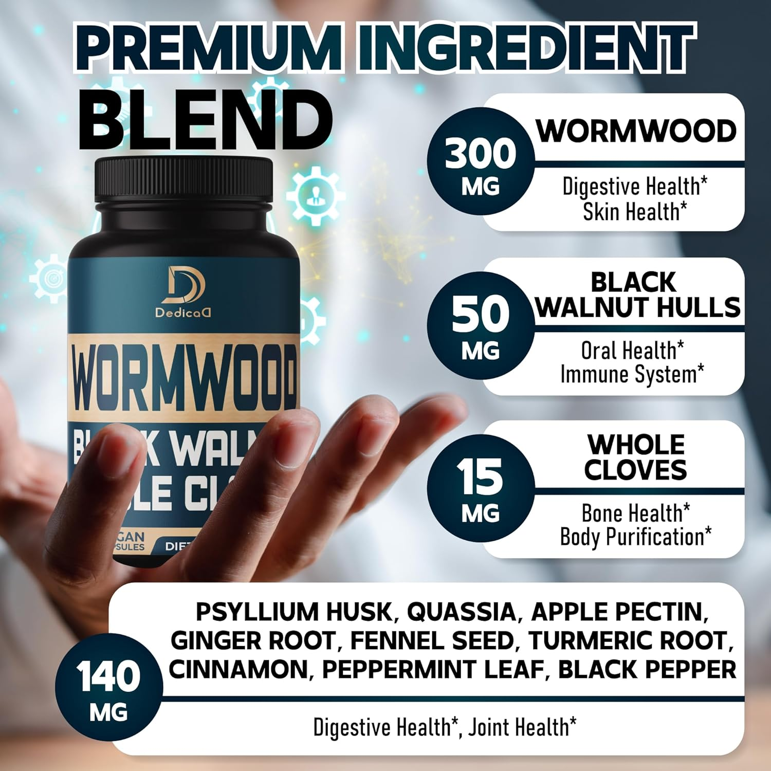 12In1 Wormwood Extract - 3 Month Supply - 90 Capsules - 12 Herbs Blended Black Walnut Hulls, Clove & More image number 5