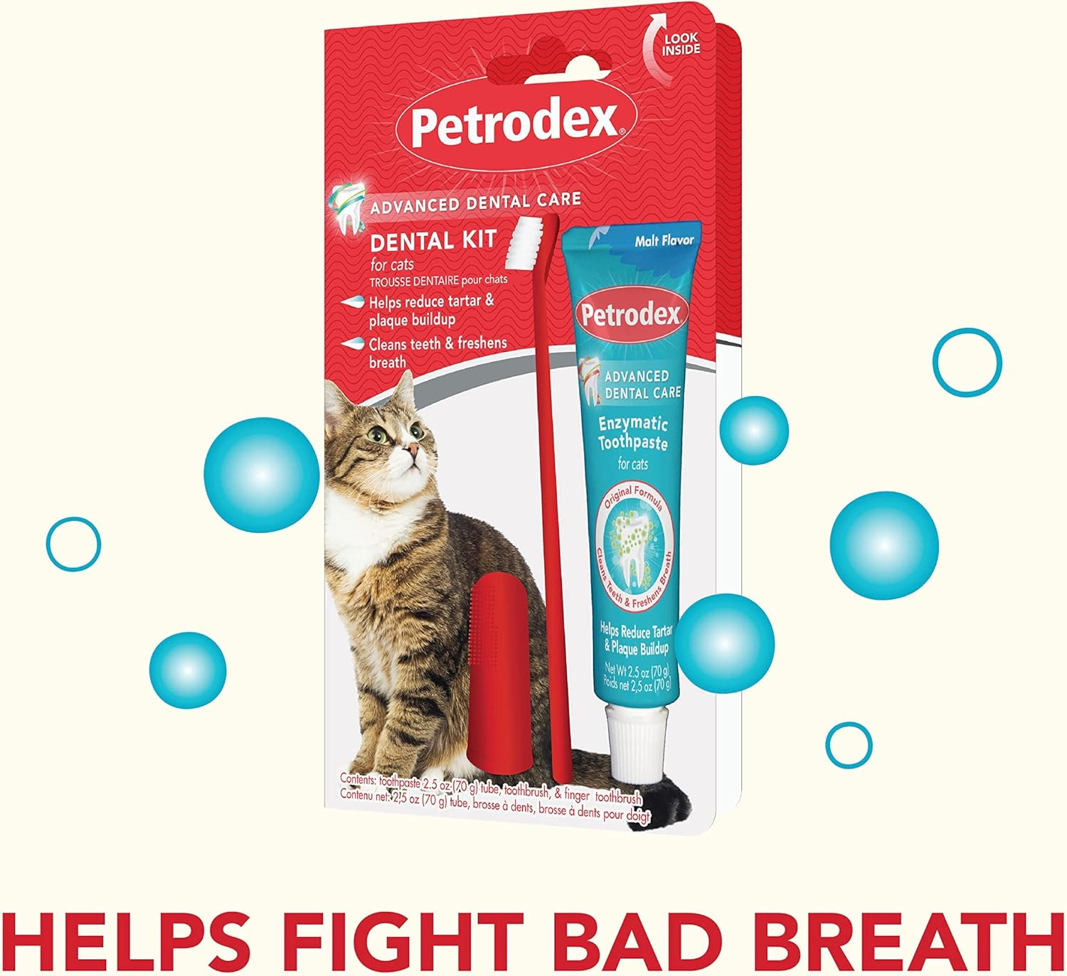 Petrodex Dental Care Kit for Cats, Cat Toothbrush and Toothpaste, Cleans Teeth and Fights Bad Breath, Reduces Plaque Tartar Formation, Malt Flavor, 2.5Oz Toothpaste + Toothbrush image number 2