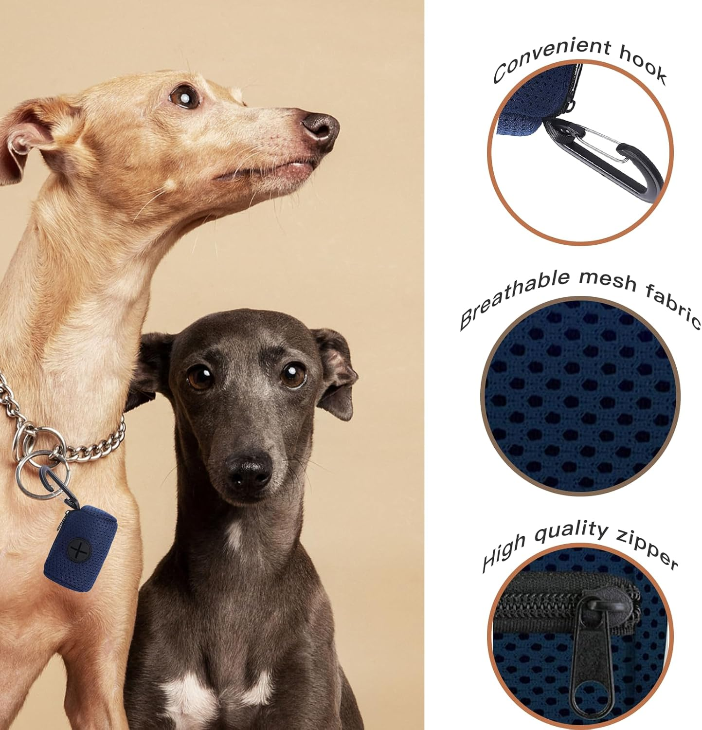 ONBPIY Dog Poop Bag Holder 1 Pack with Leash Clip & Zipper Pouch, Portable Waste Bag Dispenser for Walking Hiking Travel, Odor-Proof Design