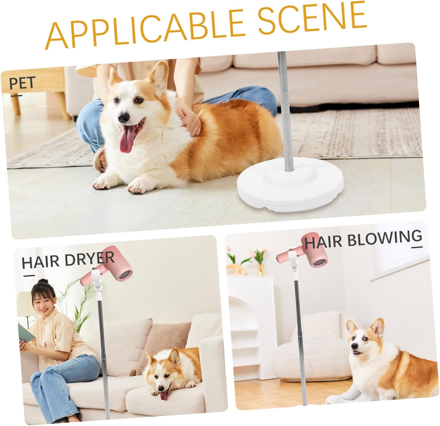 DONFAMDS Adjustable Hands Pet Hair Dryer Stand Floor Holder with Clamp Stable Freestanding Rack for Dog Cat Grooming Efficient Grooming Tool