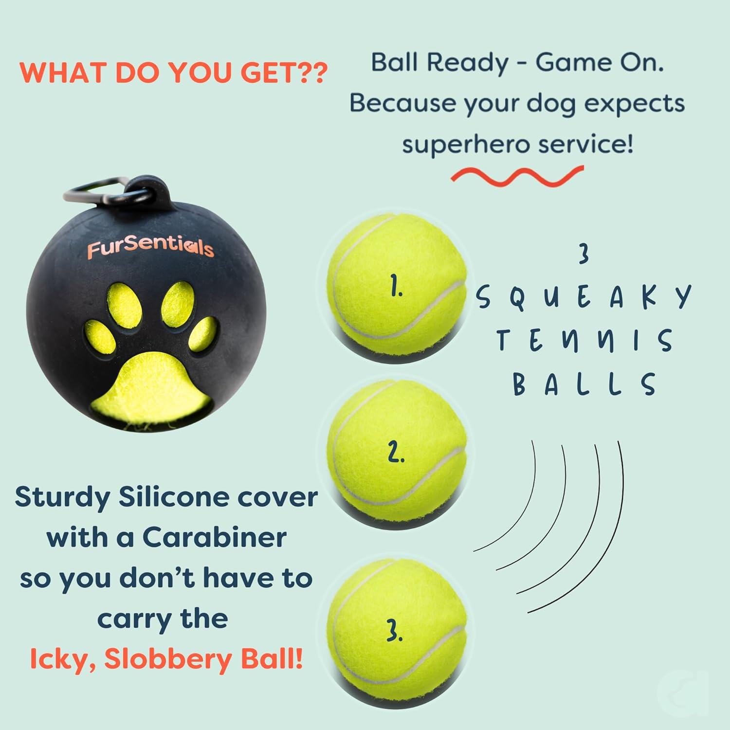 3 Dog Squeaky Tennis Balls + Silicone Dog Ball Holder for Dog Leash - with Carabinar Attachment Clip - Squeaky Dog Toy Balls with Holder for Hands-Free Dog Walking Accessory_Black Ball Buddy Trio image number 2