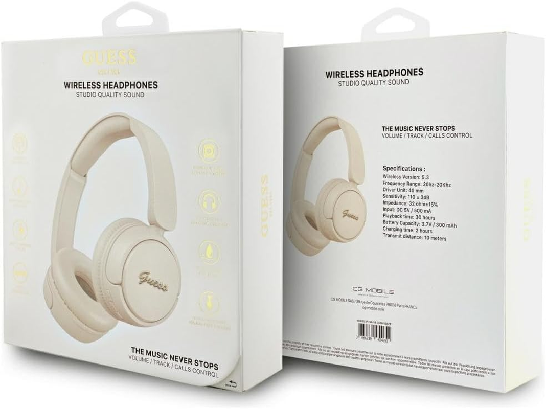 CG MOBILE Guess Bluetooth 5.3 Headphones with Metal Logo (Beige) image number 1