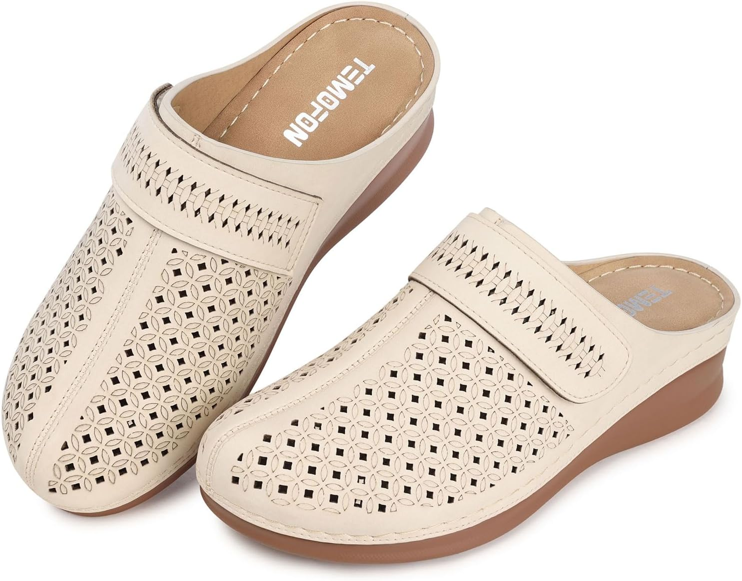 TEMOFON Mules for Women Slip on Sandals: Comfortable Clogs with Arch Support Leather Flats Closed Toe Sandals Shoes image number 4