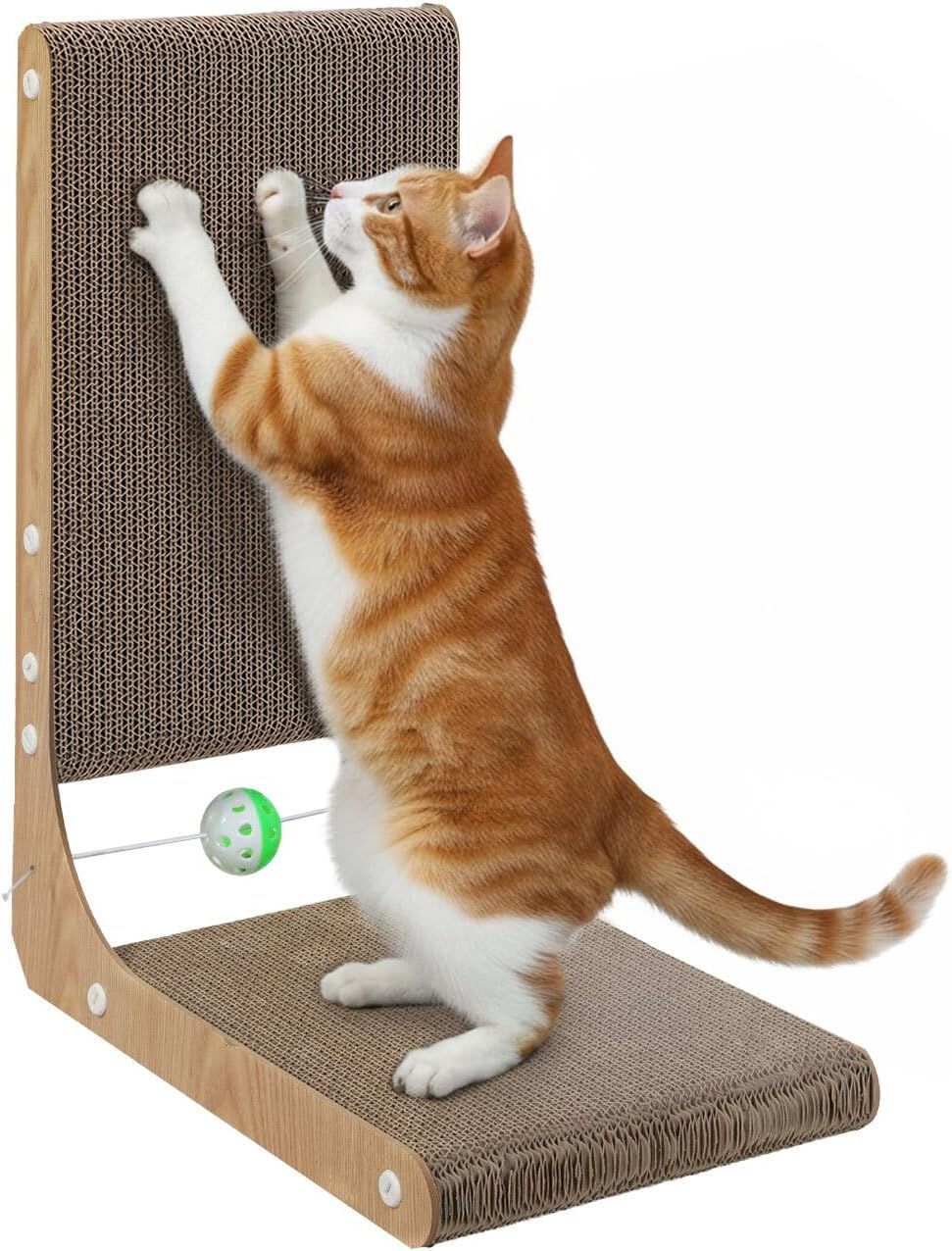 Pawz Cat Scratcher, L Shape Cardboard Cat Scratching with Ball Toy, Multi-Functional Pet Cat Scratch Board, Eco-Friendly and Durable, Protect Furniture, Cat Furniture for Indoor Cats image number 6