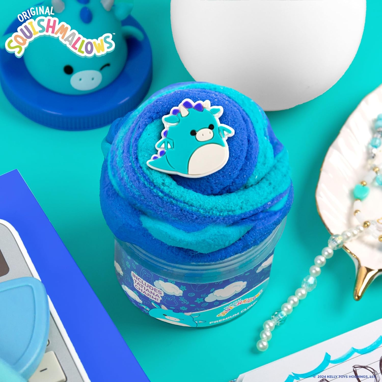 SQUISHMALLOWS Original Tatiana the Dragon Premium Cloud Slime, 8 Oz. Fluffy Slime, Blue Raspberry Scented, 3 Fun Slime Add Ins, Pre-Made Slime for Kids, Great 6 Year Old Toys, Super Soft Sludge Toy image number 4