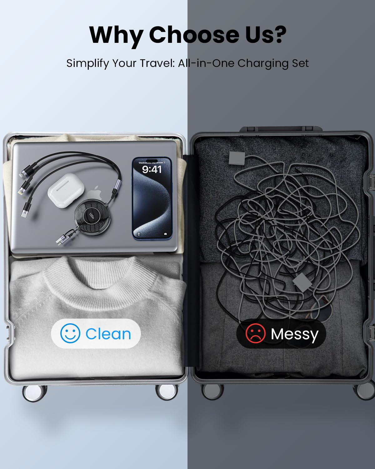 100W 5-In-1 Retractable Charging Cable, USB C/Light-Ning/Micro USB Multi Charger Cords for Iphones, Ipads, Macbook, Tablets, Galaxy, Note & More - 4Ft/1.2M 5A Fast Charging, Durable & Portable, Black