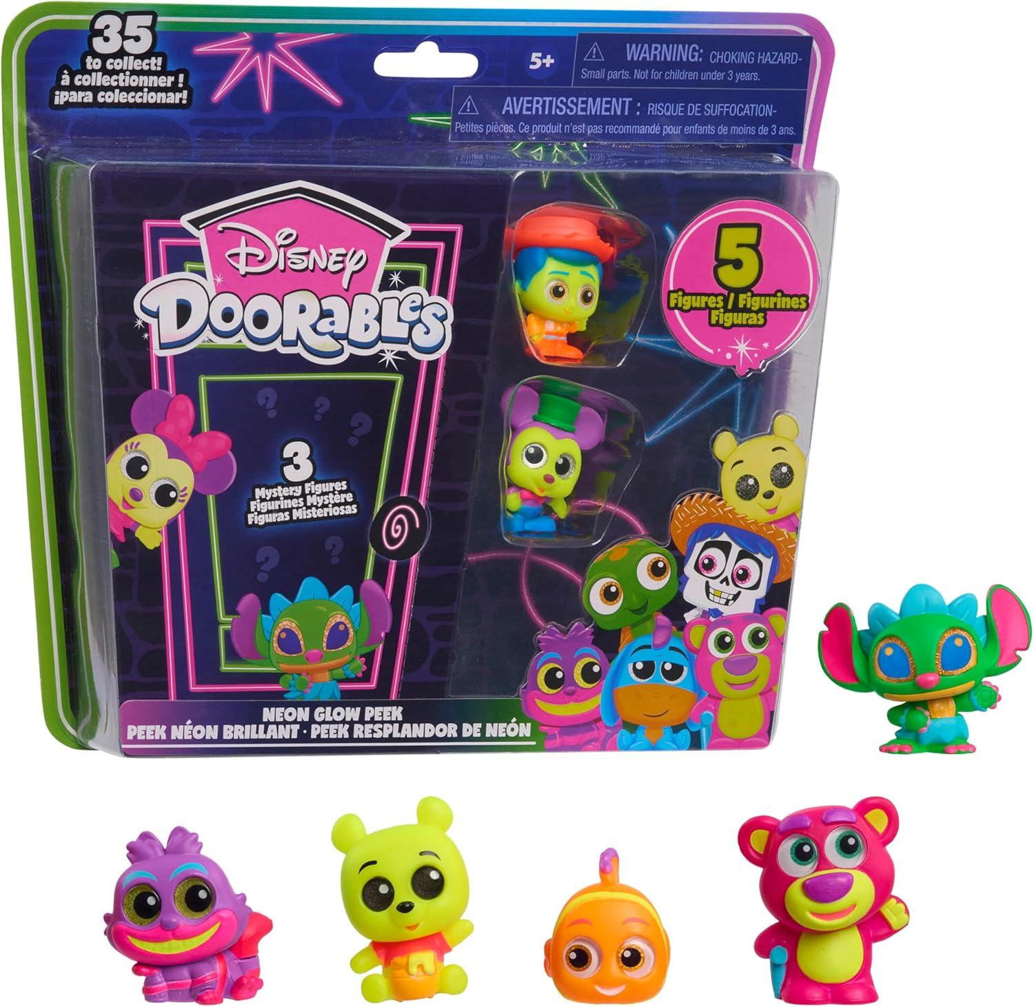 Disney Doorables Neon Glow Peek Figures, 5 Special Edition 1.5-Inch Collectible Figurines, Kids Toys for Ages 5 up by Just Play image number 1