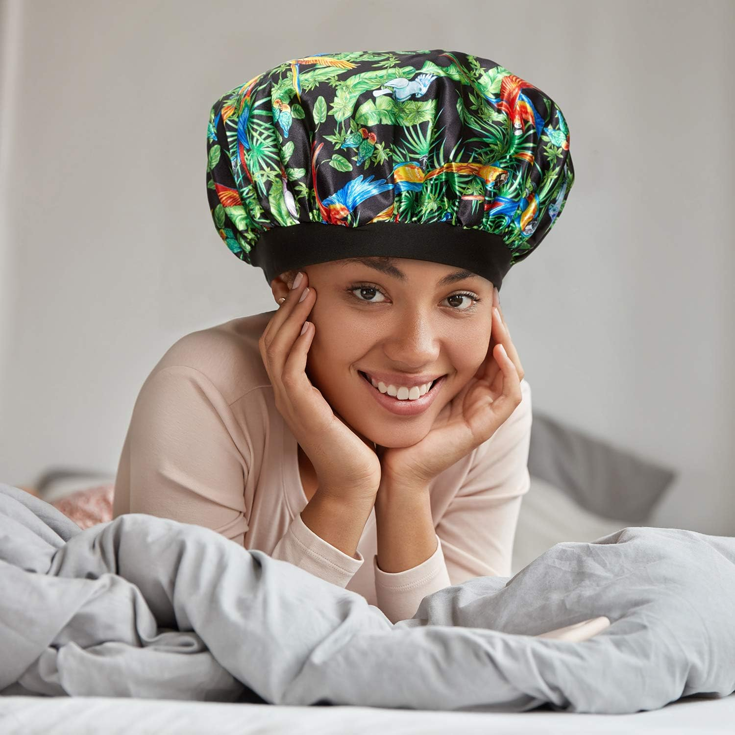 Bodylife Satin Sleep Bonnet Sleep Cap Fantastic Feathers 27Cm image number 1