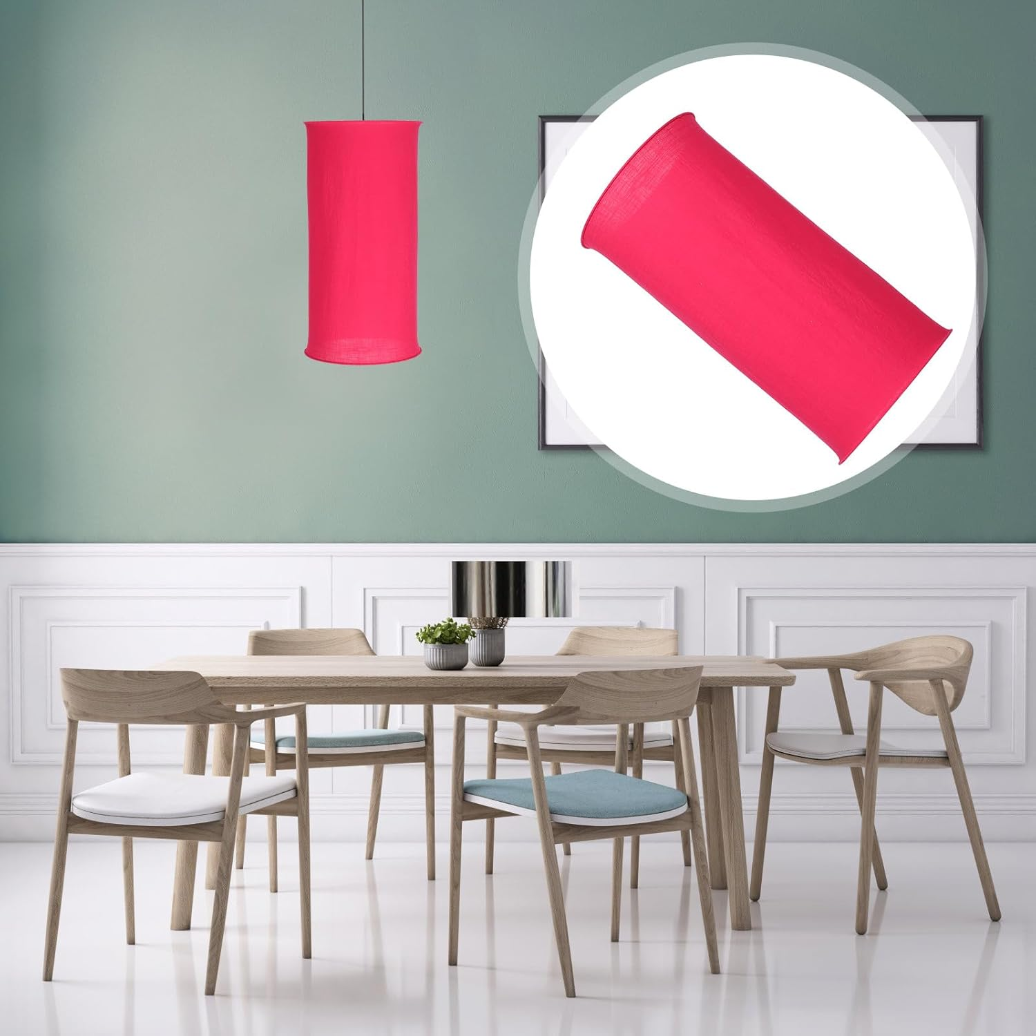 RUNROTOO Foldable Red Cloth Pendant Lamp Shade E27 Fabric Hanging Lampshade 35Cm and Ceiling image number 4