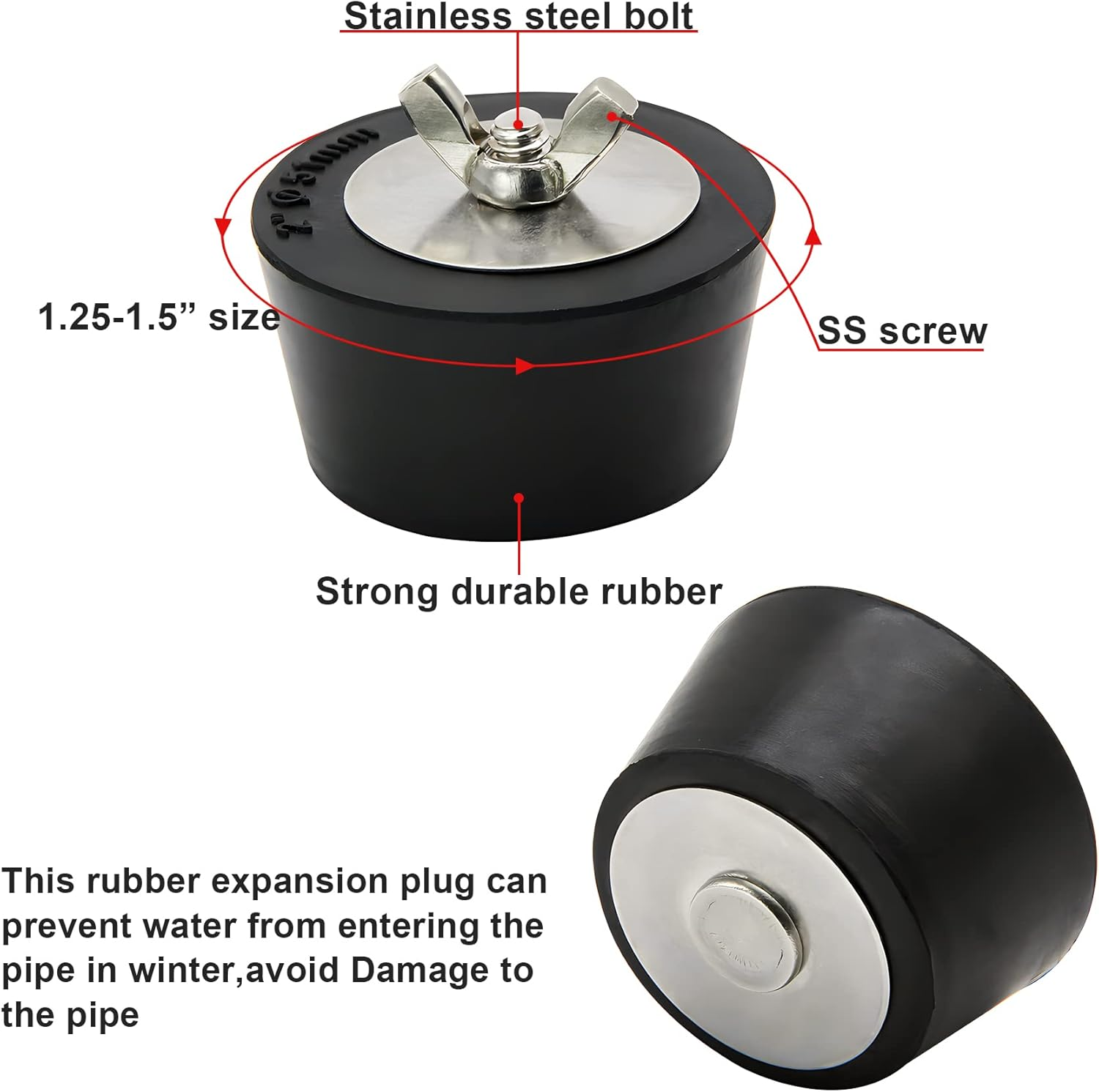 (2 PCS) 2" Rubber Pool Winterizing Plugs with Stainless Steel Screw Bolts, Winter Anti-Expansion Plug