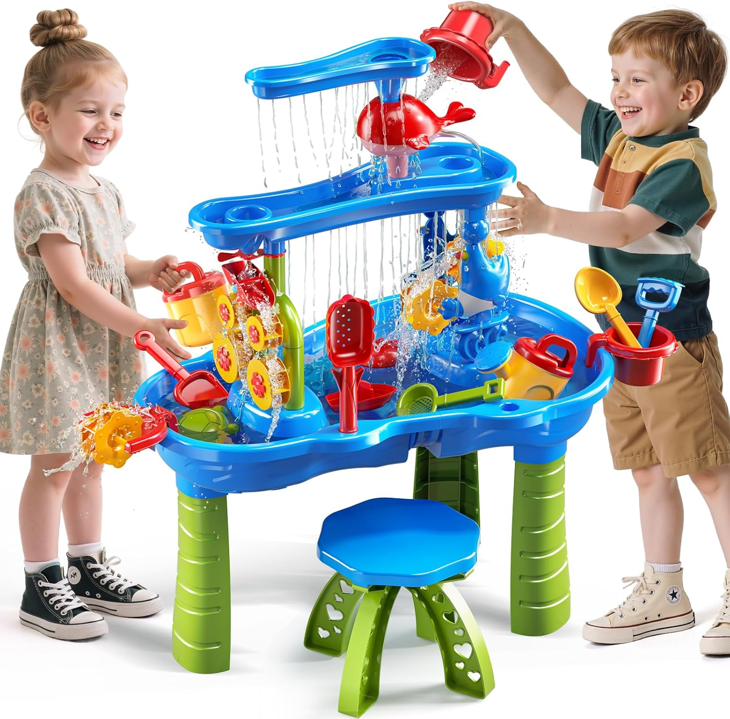 MSKOLER 3 Tier Water Table with Chair for Toddlers 3 4 5 Years Old &ndash; Kids Outdoor Sensory Play Table for Backyard or Beach Fun, Party Birthday Gifts for Boys and Girls Ages 4-8 9-12 image number 4