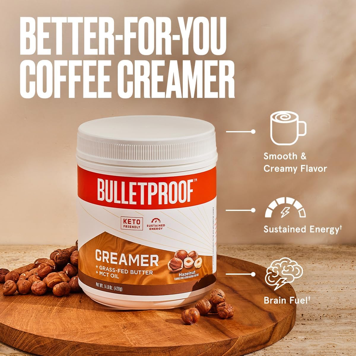 Bulletproof Hazelnut Creamer, 14.8 Ounces, Keto Coffee Creamer with MCT Oil and Grass-Fed Butter image number 5