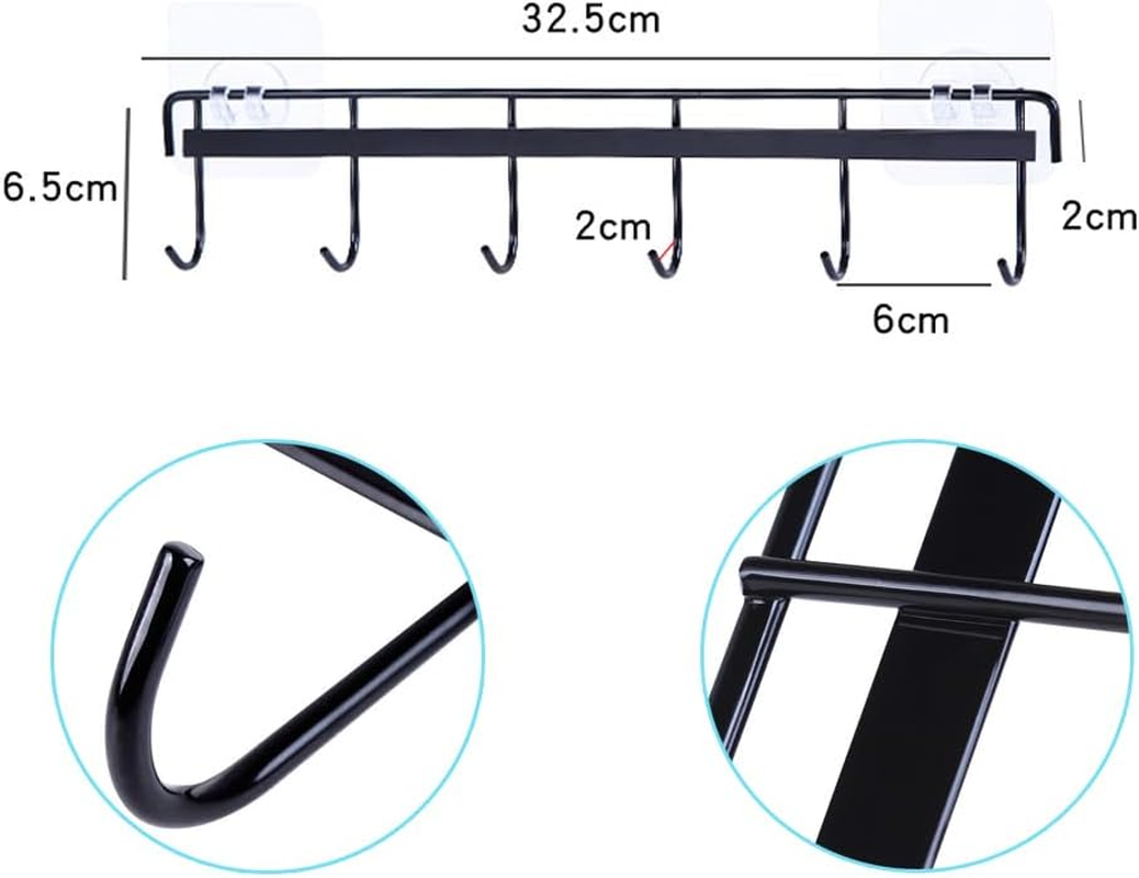 Wall Mount Utensil Rail Rack 2 Pcs, Space Saving Kitchen Utensil Holder Self Adhesive, No Drilling Wall Mounted Accessory Hanger with Hooks for Kitchen Bathroom Storage (Black) image number 5